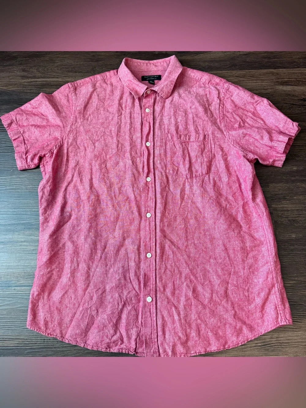 Banana Republic Men’s Shirt Linen Blend XL Red Short Sleeve Button Up Resortwear
